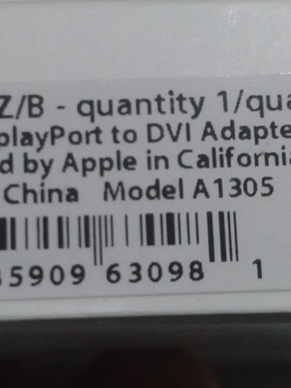 Genuine APPLE A1305 Mini-DisplayPort-DVI Adapter MB570Z-B NEW
